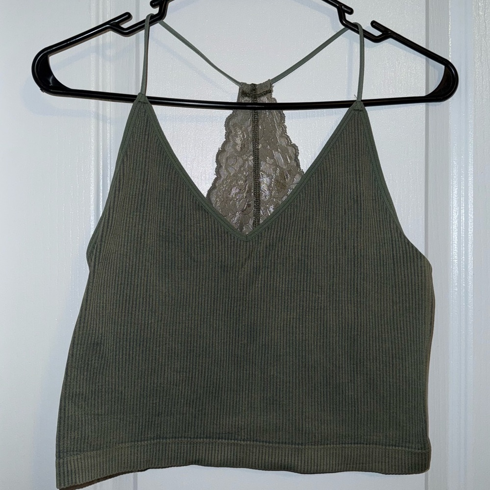 Aerie Dark Green Lace Crop Top